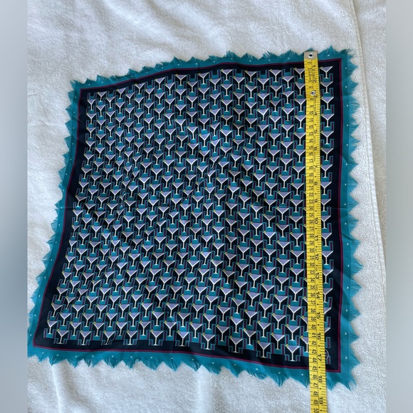 Tory Burch Martini Glass Art Deco Silk Neckerchief Square Scarf - 18” X 18” 💙🩵 - Picture 8 of 16